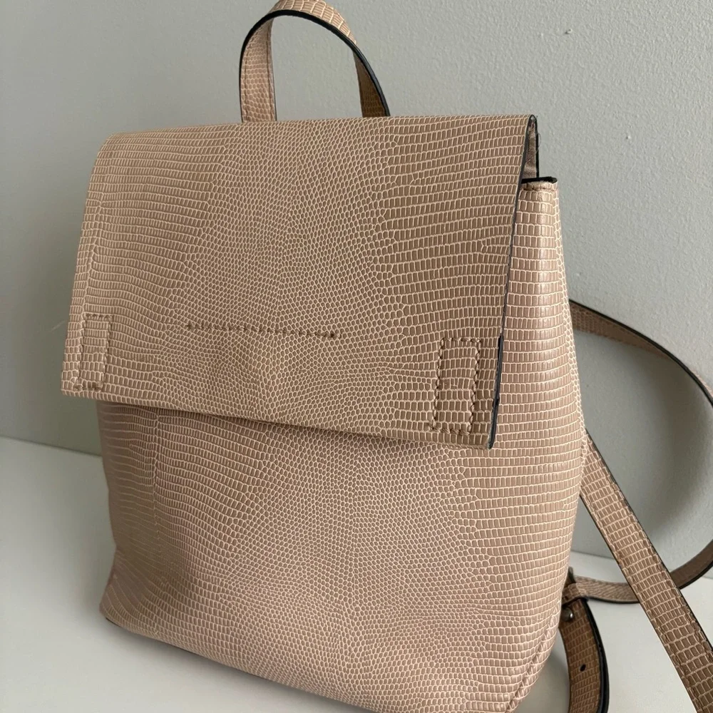 Taupe Lizard Embossed Backpack‎ Purse Minimal Neutral